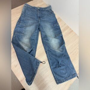 H&M Devided Baggy Denim Parachute Pants Wide-Leg Cargo Jeans Sz S